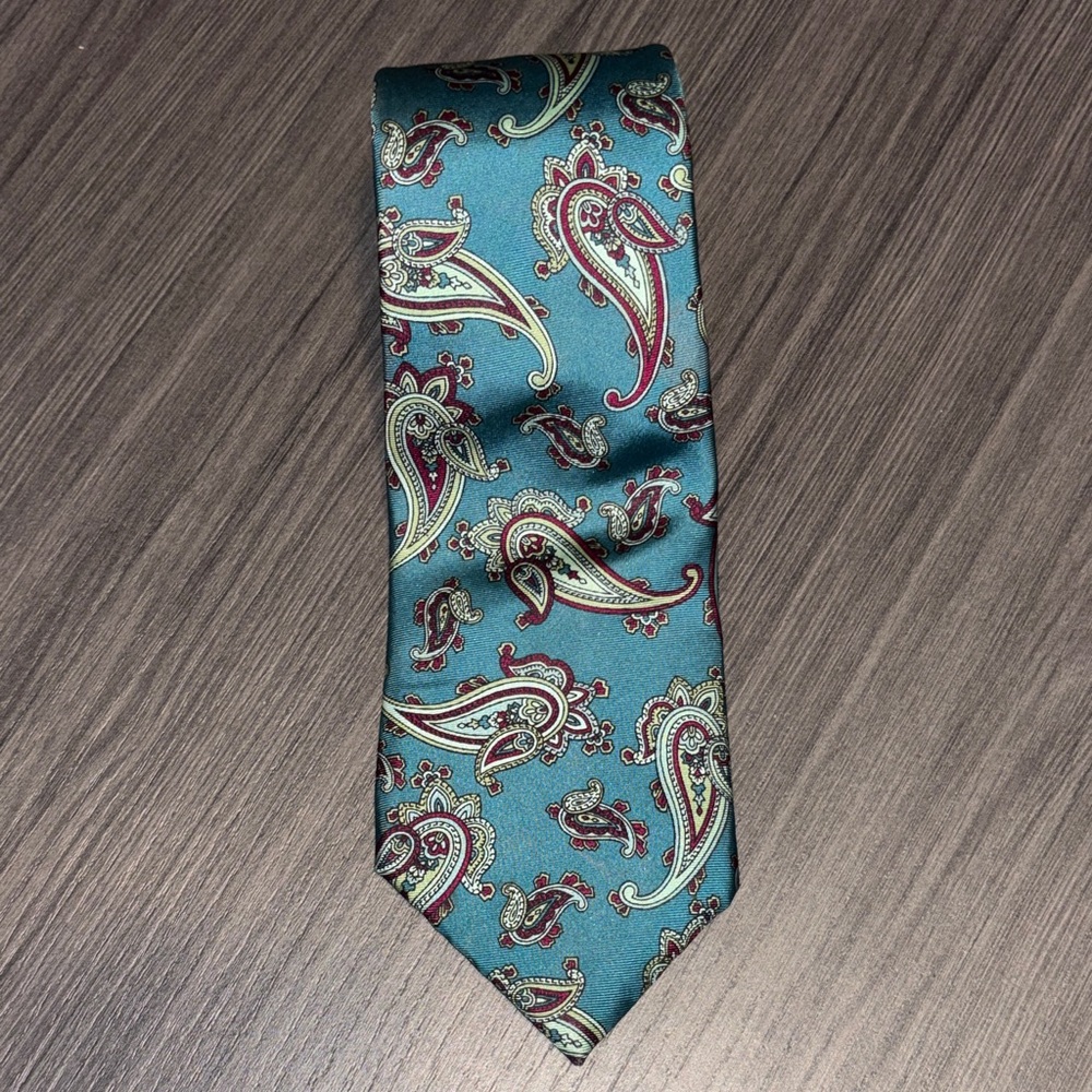 Vintage Christian Dior Paisley 100% Silk Tie - Teal and Burgundy